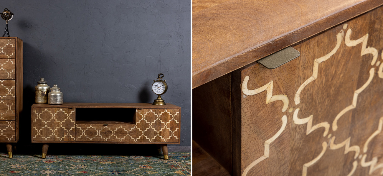 ТВ-тумба из натурального дерева Bone Inlay - фото №2