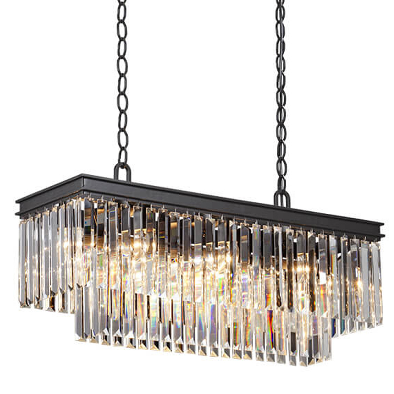 Люстра RH 1920s Odeon Clear Glass Rectangular Chandelier Black iron Длина 80 Прозрачное Стекло Черный матовый в Ижевске | Loft Concept 