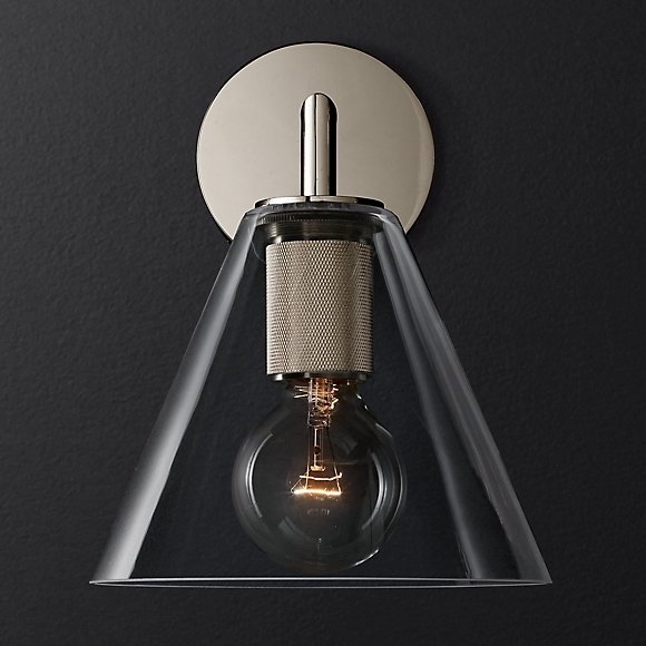 Бра RH Utilitaire Funnel Shade Single Sconce Silver Прозрачное Стекло Никель в Ижевске | Loft Concept 