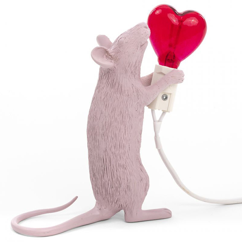 Настольная лампа Seletti Mouse Step Love USB Белый Красный в Ижевске | Loft Concept 