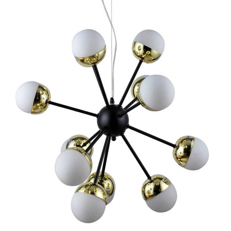 Люстра Sputnik White and Gold Globe Chandelier 12 Черный Золотой Белый в Ижевске | Loft Concept 