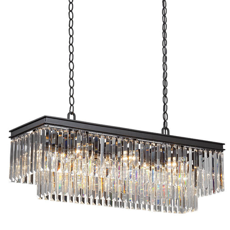 Люстра RH 1920s Odeon Clear Glass Rectangular Chandelier Black iron 100 Черный матовый Прозрачное Стекло в Ижевске | Loft Concept 