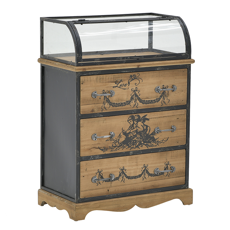 Комод со стеклянной витриной в стиле прованс Lesia Chest of Drawers Черный Коричневый в Ижевске | Loft Concept 