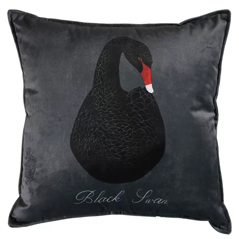 Декоративная подушка Black Swan I Cushion Черная Черный Серый Красный в Ижевске | Loft Concept 