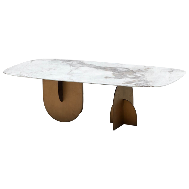 Кофейный стол Aoife Marble Dining Table Латунь Белый Мрамор Bianco Серый в Ижевске | Loft Concept 