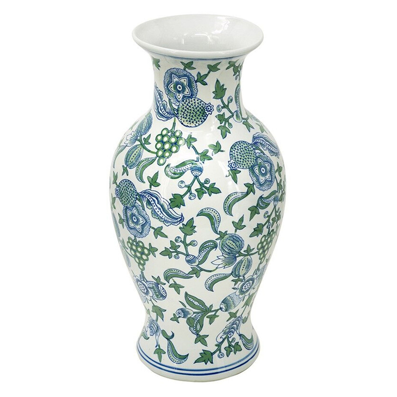 Ваза с зелено-голубым цветочным узором на белом фоне 47 см Blue & White Ornament Белый Синий Зеленый Ваза с зелено-голубым цветочным узором на белом фоне 47 см Blue & White Ornament Белый Синий Зеленый в Ижевске | Loft Concept