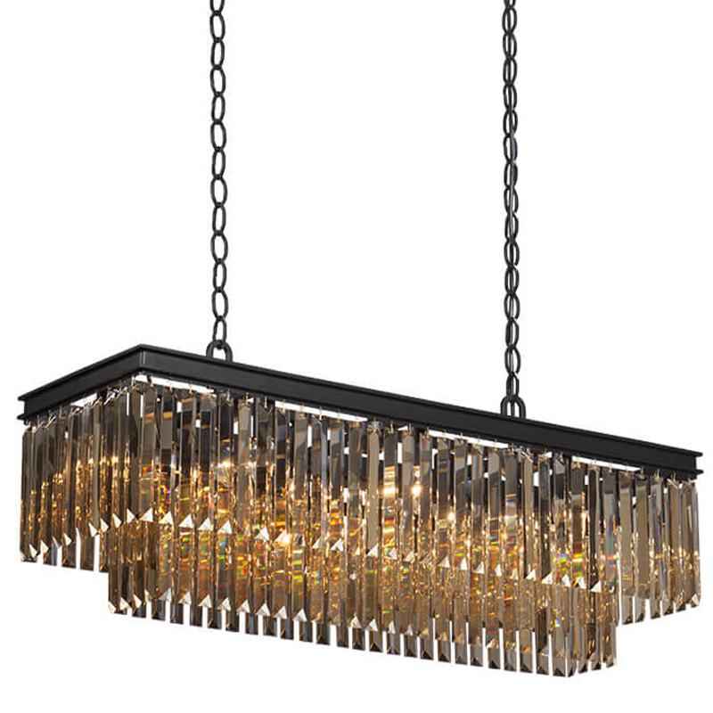 Люстра Odeon Amber Glass Rectangular Chandelier Black iron Янтарное стекло длина 100 Черный матовый в Ижевске | Loft Concept 