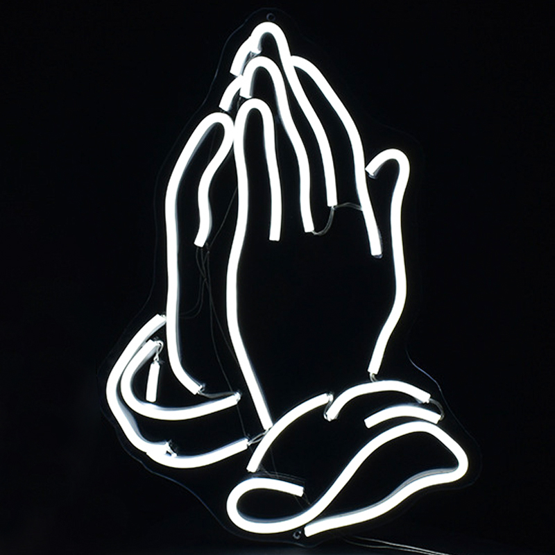 Неоновая настенная лампа Praying Hands Neon Wall Lamp Белый Прозрачный в Ижевске | Loft Concept 