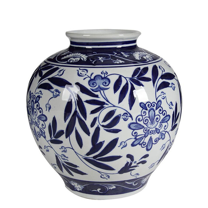 Ваза округлой формы с бело-синим цветочным орнаментом Blue & White Ornament  Белый Синий в Ижевске | Loft Concept 