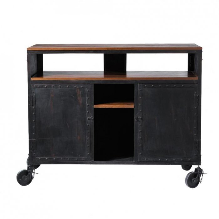 Комод в стиле Индастриал на колёсах Industrial Bar Oak Chest Черный в Ижевске | Loft Concept 