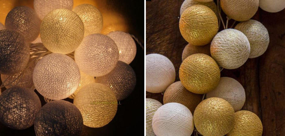 Гирлянда хлопковые фонарики Сotton Ball Gold Mix - Loft-Concept в Ижевске