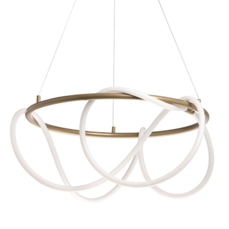 Люстра подвесная круглая золотого цвета с белыми изогнутыми световыми линиями Luke Lampco Tracer Lamp Белый Золотой в Ижевске | Loft Concept 