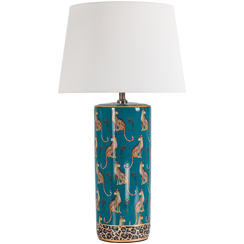 Настольная лампа с абажуром Leopard Lampshade Emerald Изумрудный Белый Коричневый в Ижевске | Loft Concept 