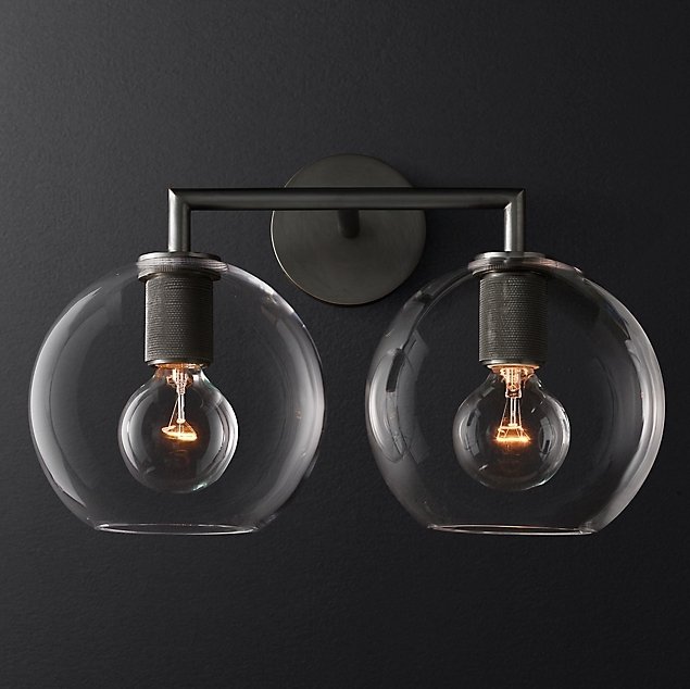 Бра RH Utilitaire Globe Shade Double Sconce Black Прозрачное Стекло Темная бронза в Ижевске | Loft Concept 