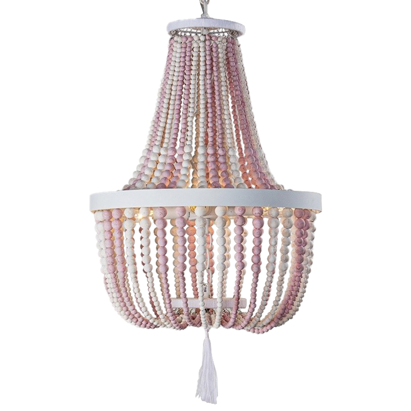 Люстра каплевидной формы украшенная круглыми бусинами розовая Wooden Pink Chandelier Белый Розовый в Ижевске | Loft Concept 