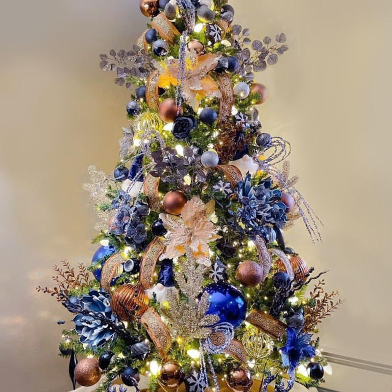 Дизайнерская Ель Синие Цветы Christmas tree Blue flowers Синий Золотой Серебряный в Ижевске | Loft Concept 