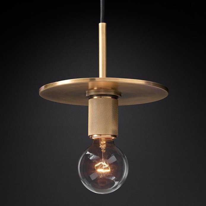 Подвесной светильник RH Utilitaire Disk Shade Pendant Brass Латунь Прозрачное Стекло в Ижевске | Loft Concept 