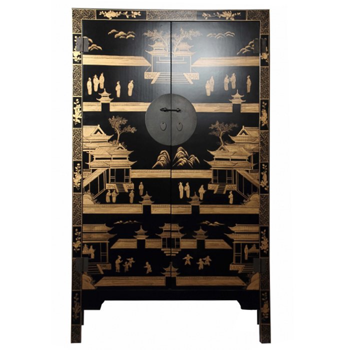 Китайский шкаф Black Gold Cabinet Low Черный в Ижевске | Loft Concept 