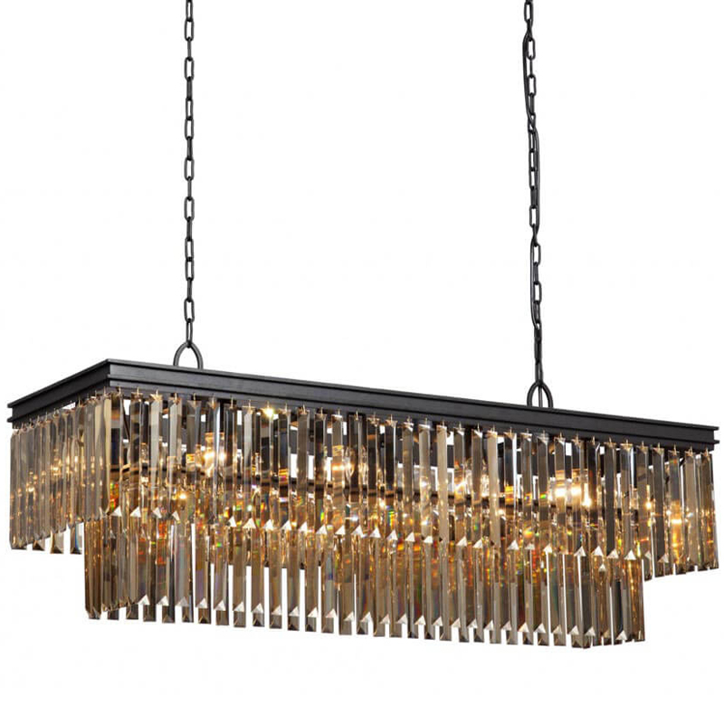 Люстра Odeon Amber Glass Rectangular Chandelier Black iron Янтарное стекло длина 120 Черный матовый в Ижевске | Loft Concept 