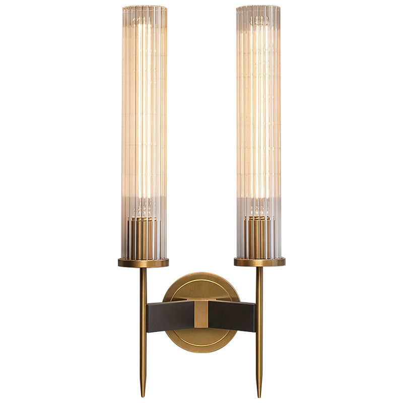 Бра Jonathan Browning ALOUETTE DOUBLE SCONCE Прозрачное Стекло Латунь Черный в Ижевске | Loft Concept 