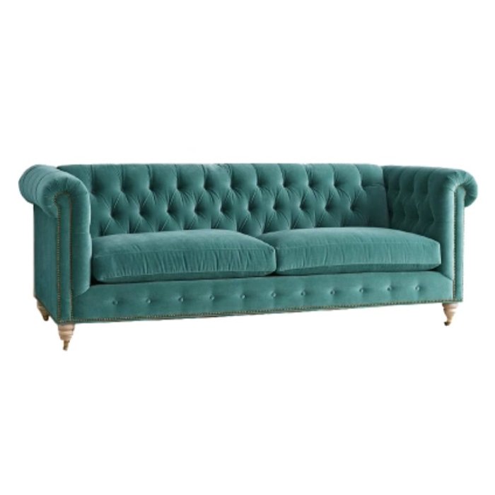 Трехместный диван Velvet Lyre Chesterfield Sofa Серый Фиолетовый Красный Малахит (зеленый) Бирюзовый Голубой пастельный Золотой в Ижевске | Loft Concept 