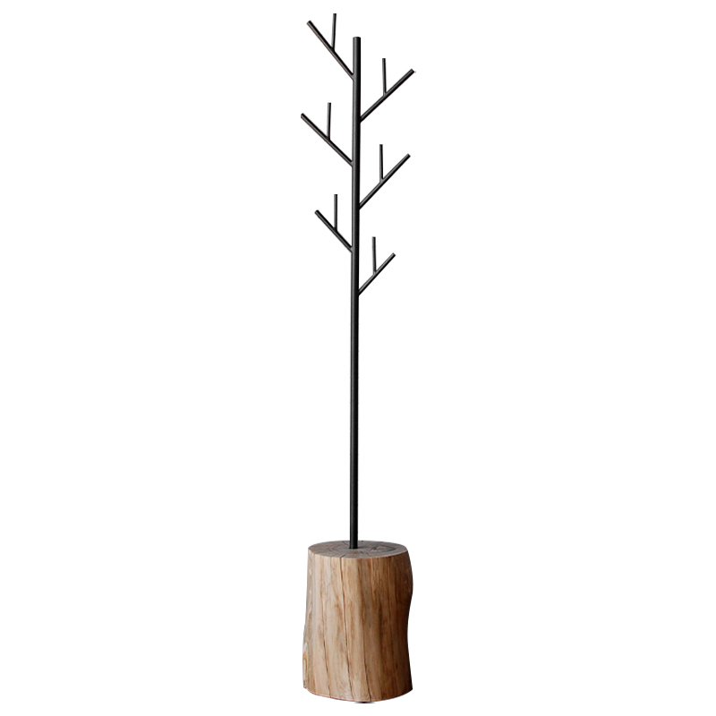 Вешалка Metal Branches and Stump Floor Hanger Black Черный Светлый дуб в Ижевске | Loft Concept 