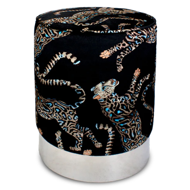 Пуф Леопарды Cheetah Kings Starry Nights Velvet Pouffe Черный Серебряный в Ижевске | Loft Concept 