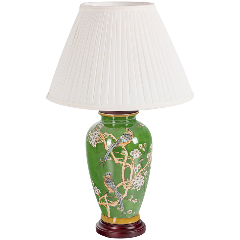 Настольная лампа с абажуром Birds Green Chinoiserie Lampshade Зеленый Белый Коричневый в Ижевске | Loft Concept 