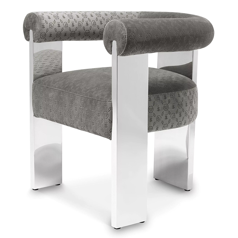 Стул Philipp Plein Dining Chair Icon Grey Серый Хром в Ижевске | Loft Concept 