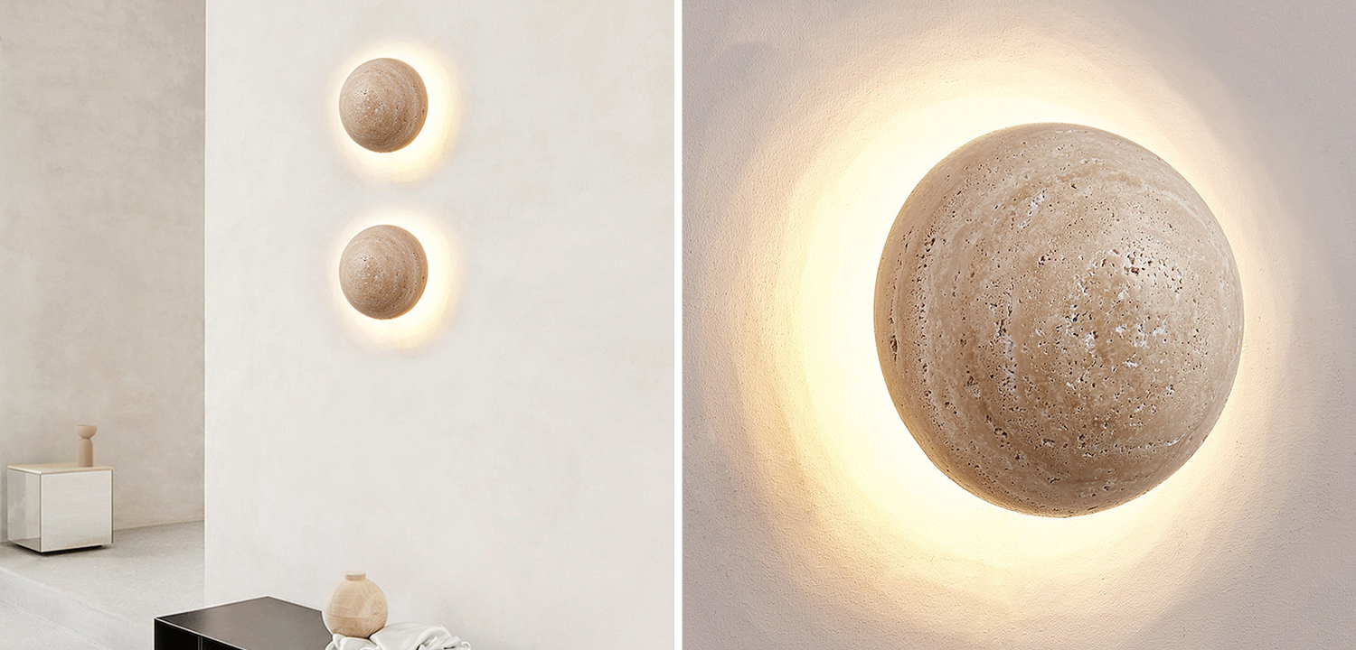 Настенный светодиодный светильник из камня травертина TRAVERTINE POVL WALL LAMP - фото