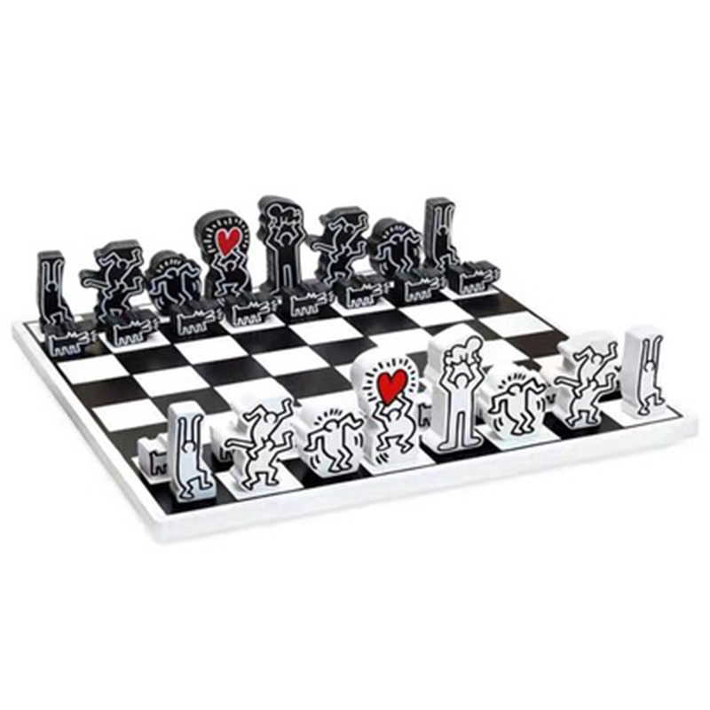 Деревянный шахматный набор Keith Haring Chess Set Белый Черный Красный в Ижевске | Loft Concept 