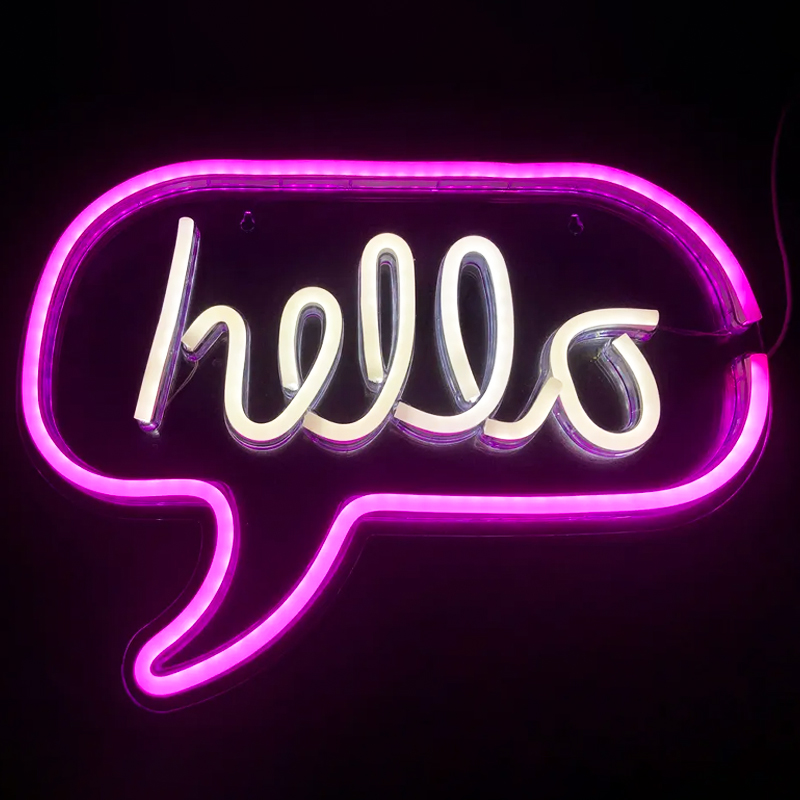 Неоновая настенная лампа Hello Neon Wall Lamp Розовый Белый в Ижевске | Loft Concept 