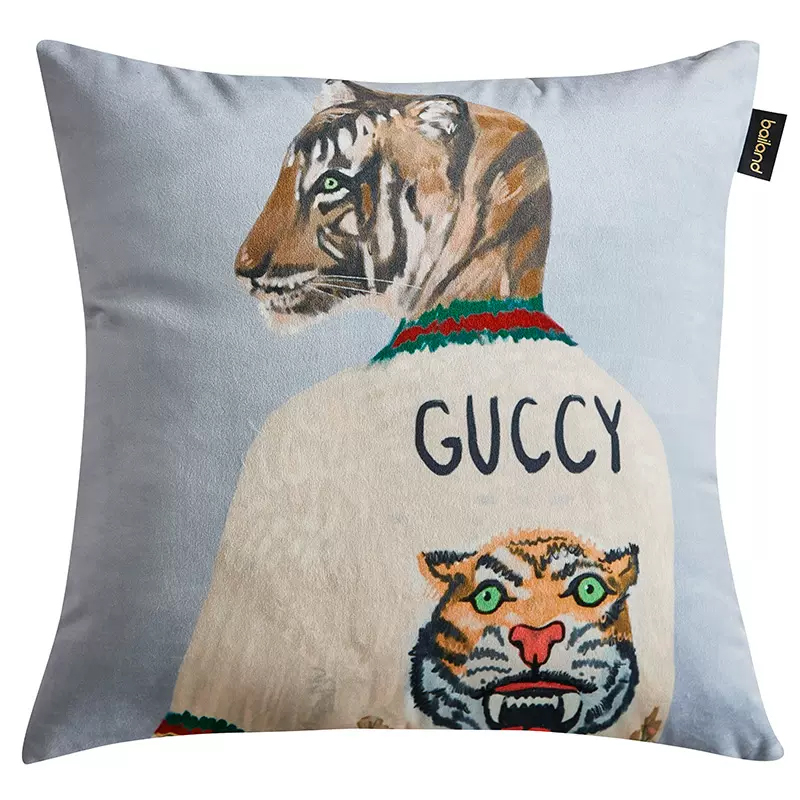 Декоративная подушка Стиль Gucci Tiger Cushion Grey Серый Мульти в Ижевске | Loft Concept 