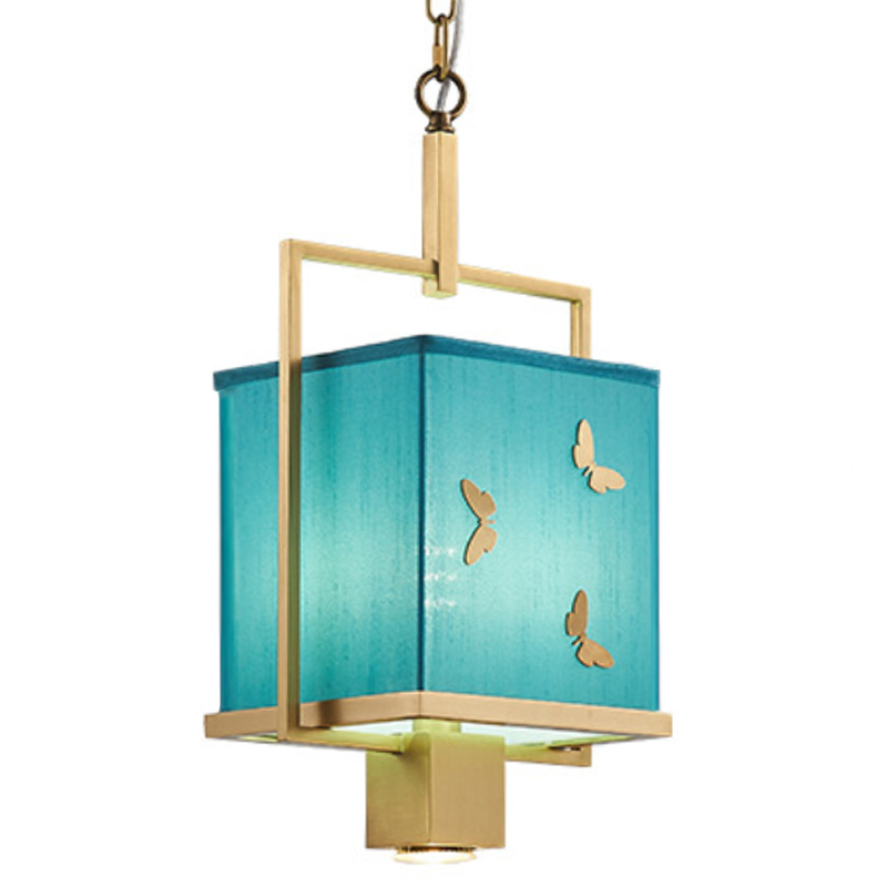 Светильник с бабочками Butterflies Blue Background Hanging lamp Латунь Бирюзовый в Ижевске | Loft Concept 