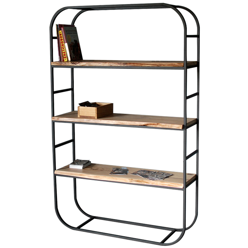 Стеллаж Jensen Industrial Metal Rust Rack Черный Светлый дуб в Ижевске | Loft Concept 