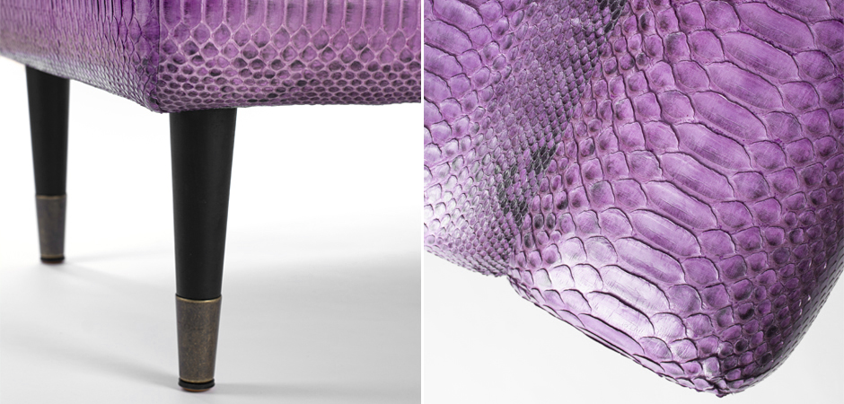 Пуф из натуральной кожи питона розовый цвет - фото №1