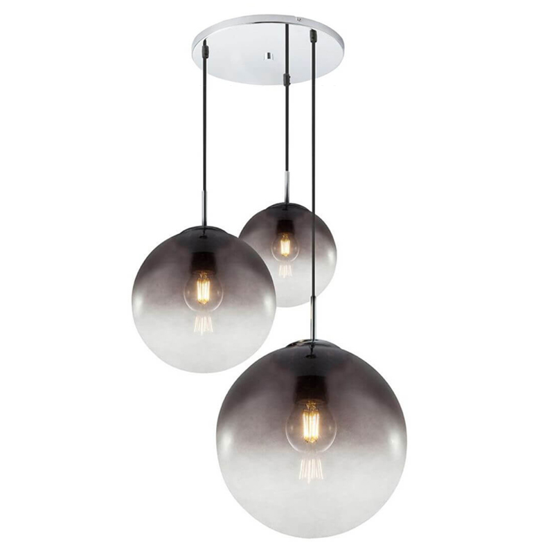 Люстра Ball Sunrise Pendant lamp smok 3 плафона Стекло Смок Хром в Ижевске | Loft Concept 