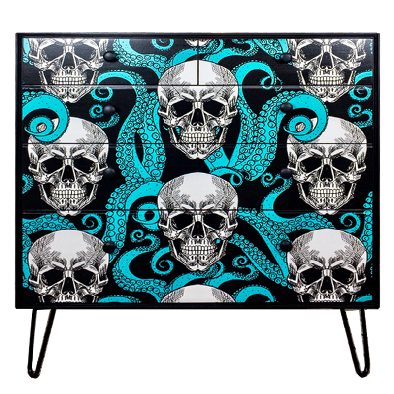 Комод с Черепами Chest of Drawers Skull and Octopus Черный Бирюзовый в Ижевске | Loft Concept 