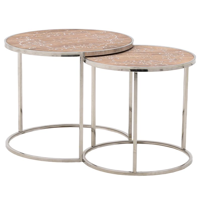 Комплект приставных столиков Malia Round Side Tables Древесина Серебряный в Ижевске | Loft Concept 