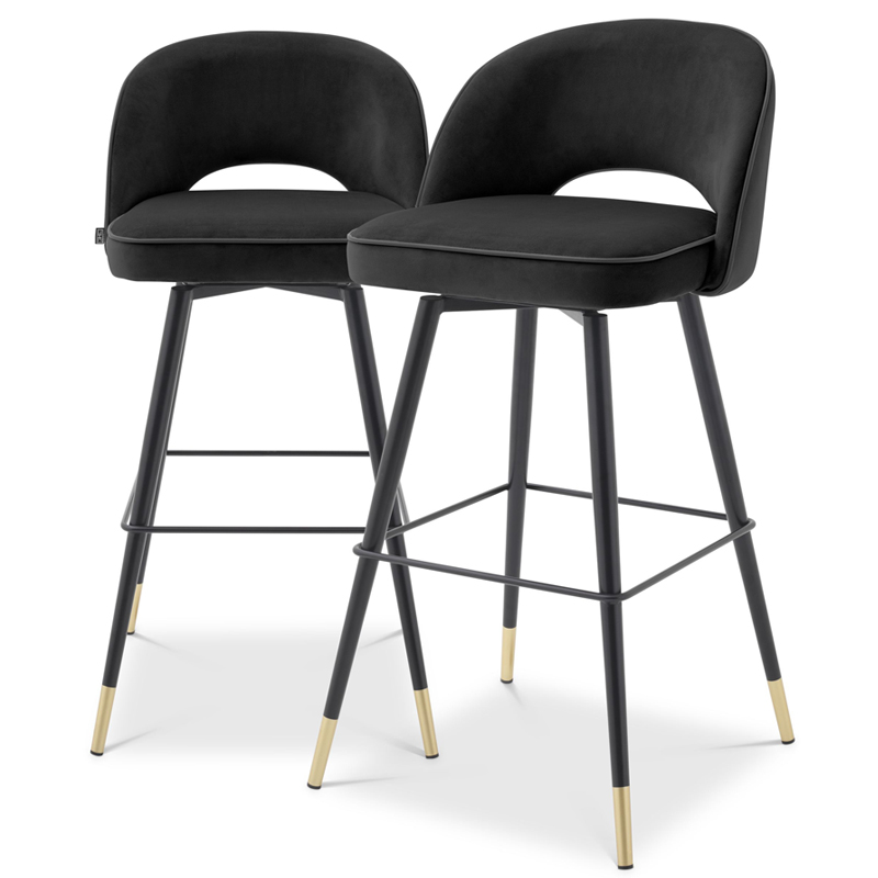 Комплект барных стульев Eichholtz Bar Stool Cliff set of 2 black Черный Латунь в Ижевске | Loft Concept 