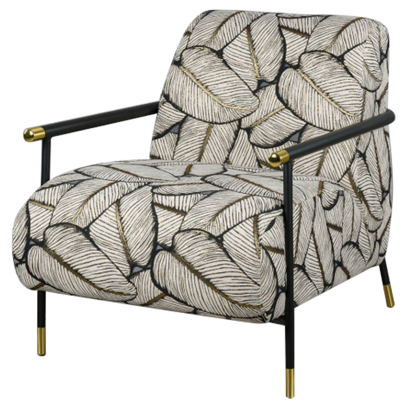 Кресло с Цветным принтом Листья Foliage Armchair Grey Серый ivory ( слоновая кость ) Черный Золотой в Ижевске | Loft Concept 