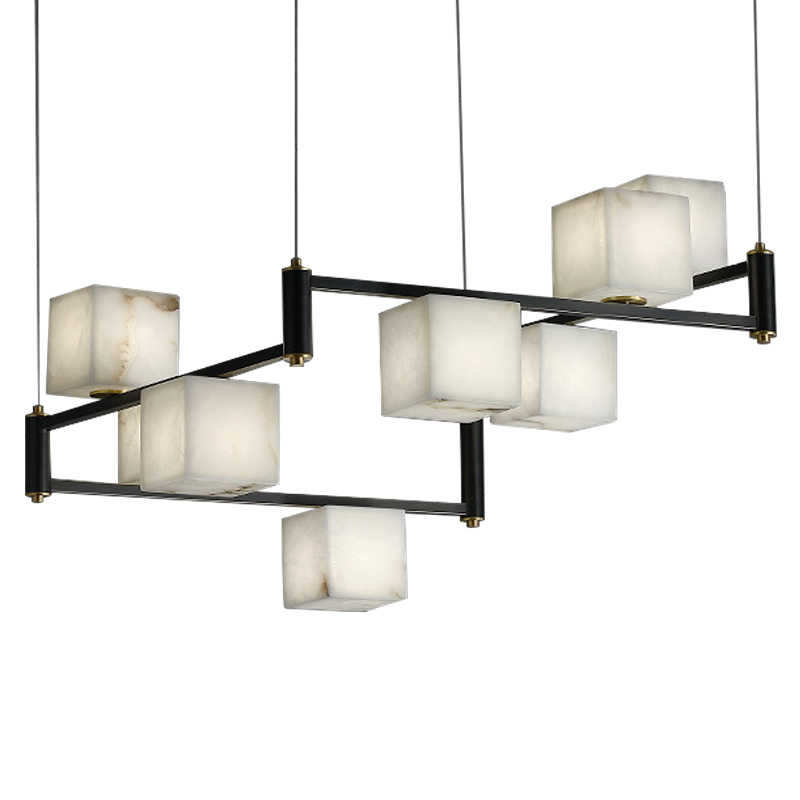 Люстра Marble Cubes Modern Light Chandelier 8 плафонов Латунь Черный Белый Мрамор Bianco в Ижевске | Loft Concept 