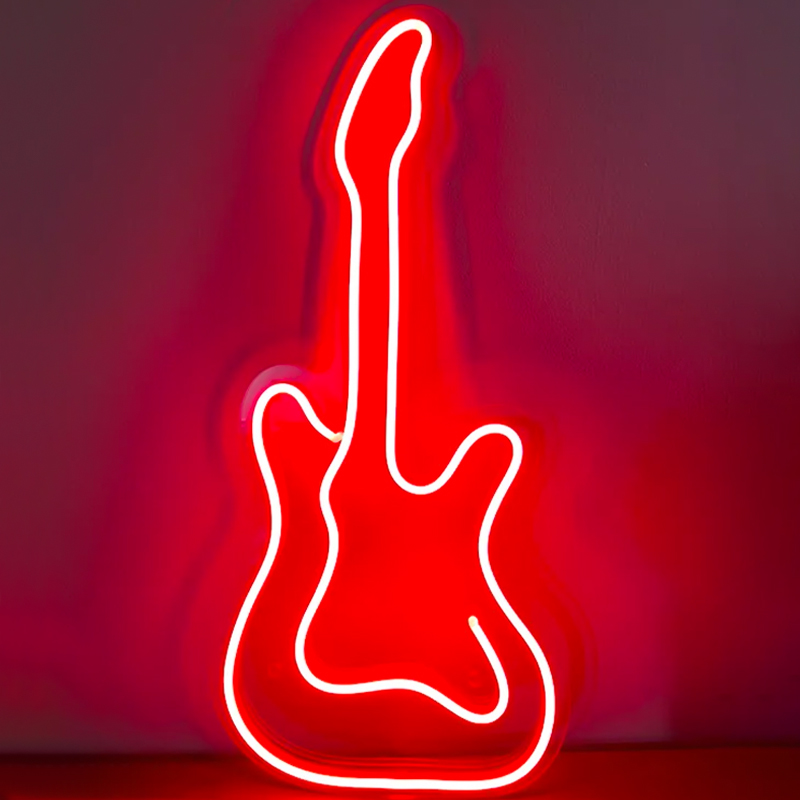 Неоновая настенная лампа Guitar Neon Wall Lamp Красный Прозрачный в Ижевске | Loft Concept 