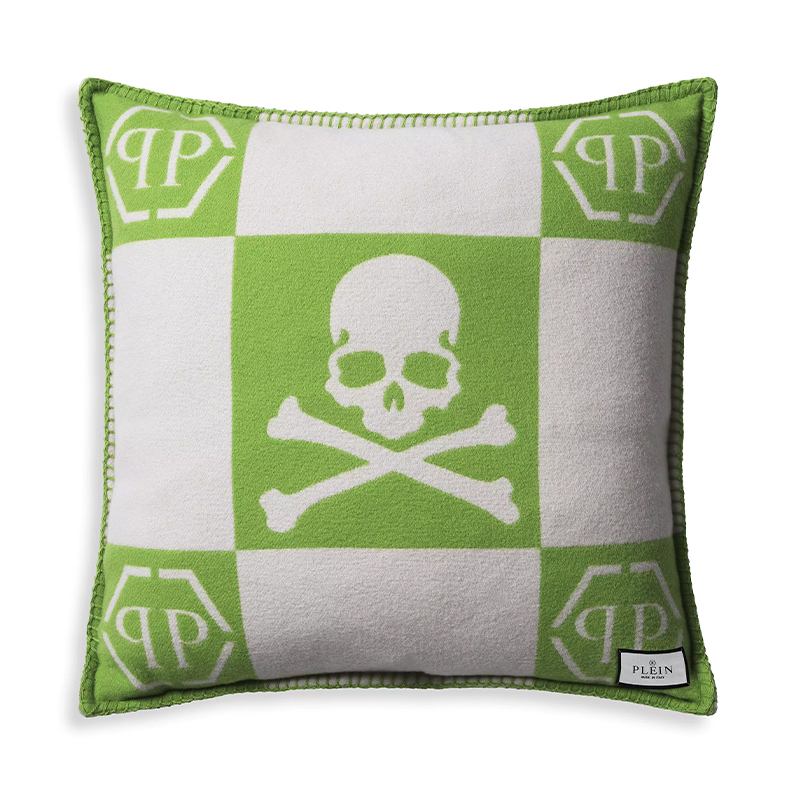 Подушка Philipp Plein Cushion Cashmere Skull 45 x 45 Green Зеленый Белый в Ижевске | Loft Concept 