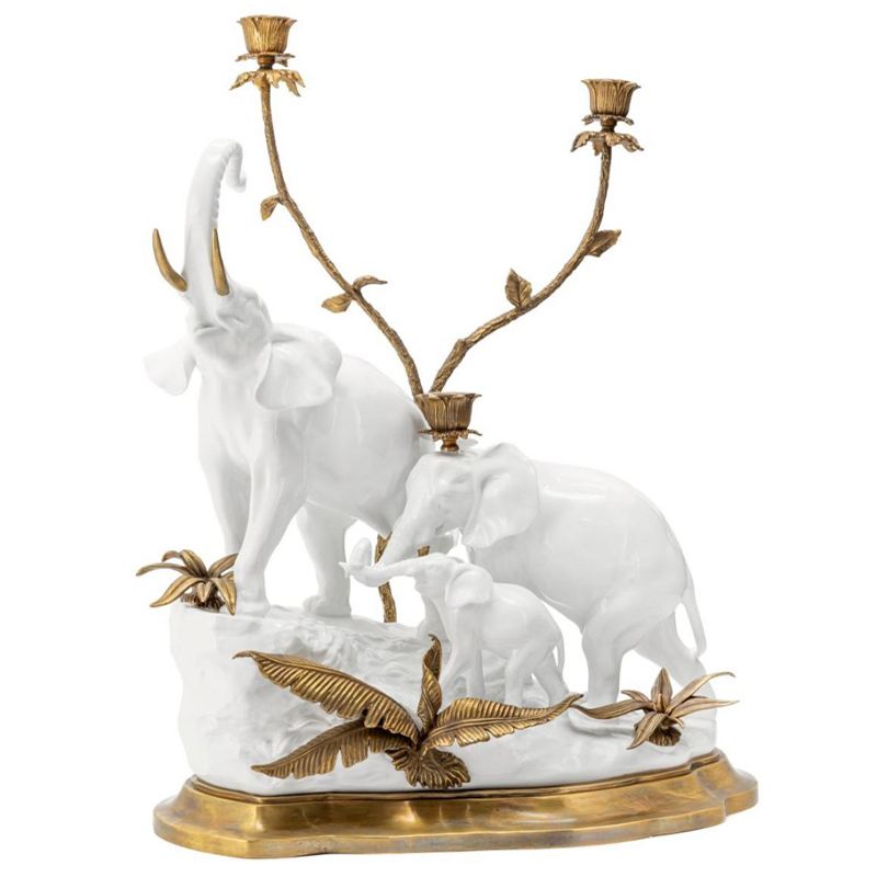 Подсвечник Abhika Candleholder Atlanta Elephants Белый Золотой в Ижевске | Loft Concept 