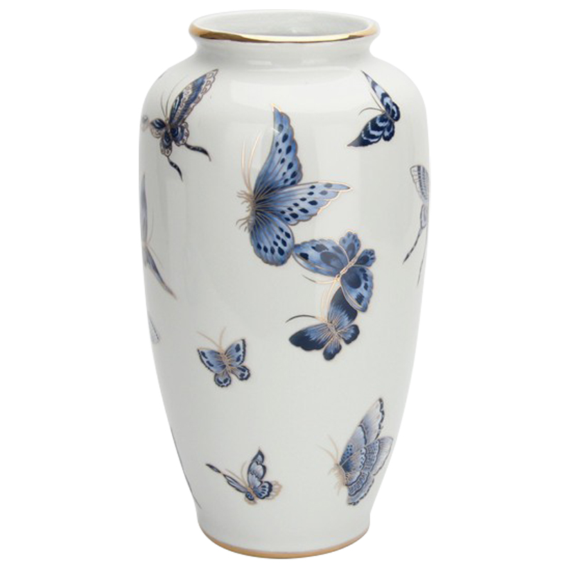 Ваза Porcelain Butterfly Blue and Gold Vase Белый Светло-синий Золотой в Ижевске | Loft Concept 