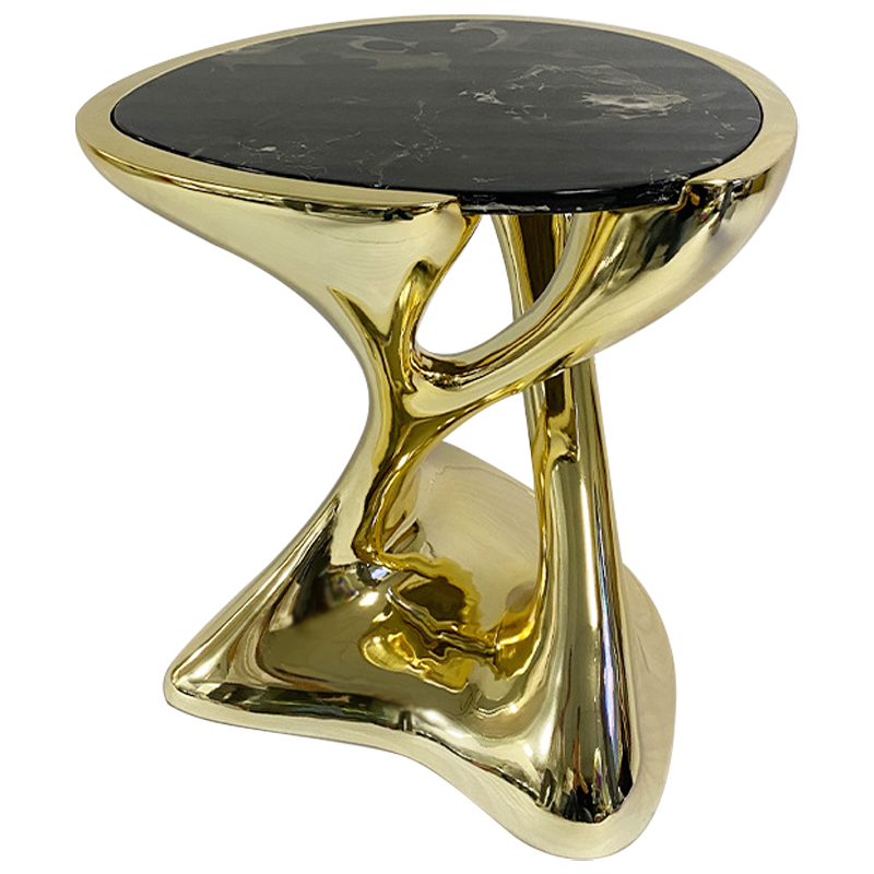 Приставной стол Molten Gold Side Table Глянцевое золото Черный Мрамор Nero в Ижевске | Loft Concept 