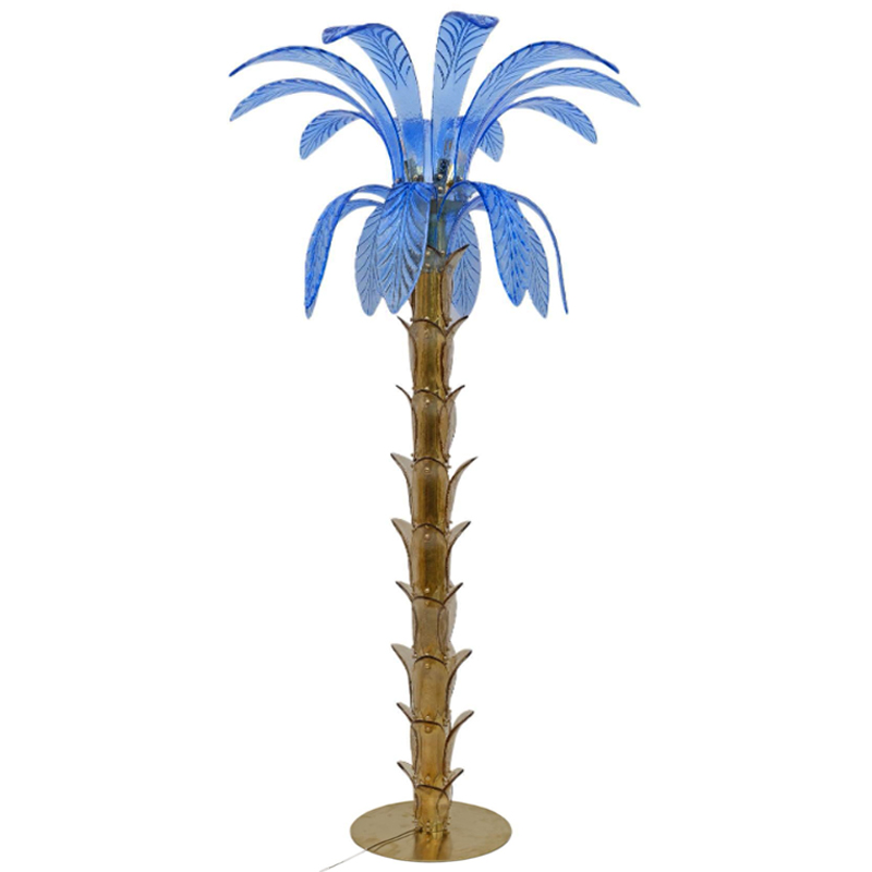 Торшер Glass Decorated Palm Floor Lamp Blue Листья Пальмы  Золотой Синий в Ижевске | Loft Concept 