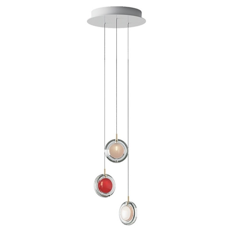 Люстра Lens 3 красный в стиле Bomma Прозрачное Стекло Красный Белый в Ижевске | Loft Concept 