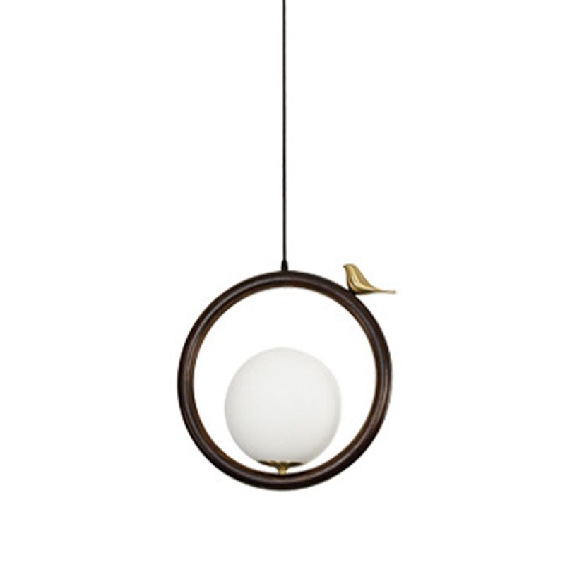 Светильник с птичкой Bird Wood Ring Hanging Lamp Латунь Белый Коричневый в Ижевске | Loft Concept 